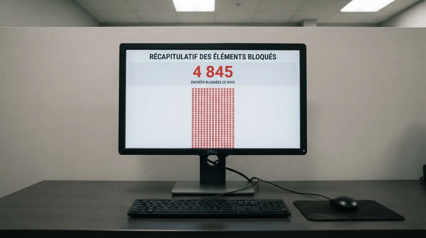 écran d'ordinateur affichant une longue liste de sites de jeux bloqués