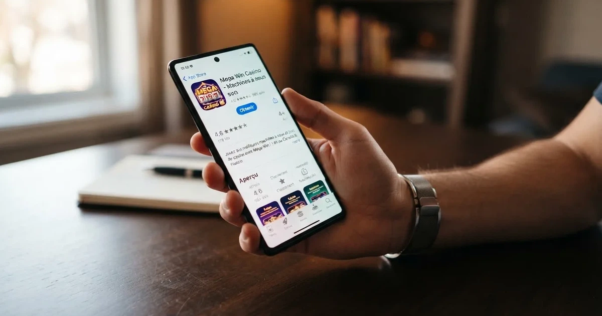 écran de smartphone affichant une page de téléchargement d'application de casino dans un magasin d'applications