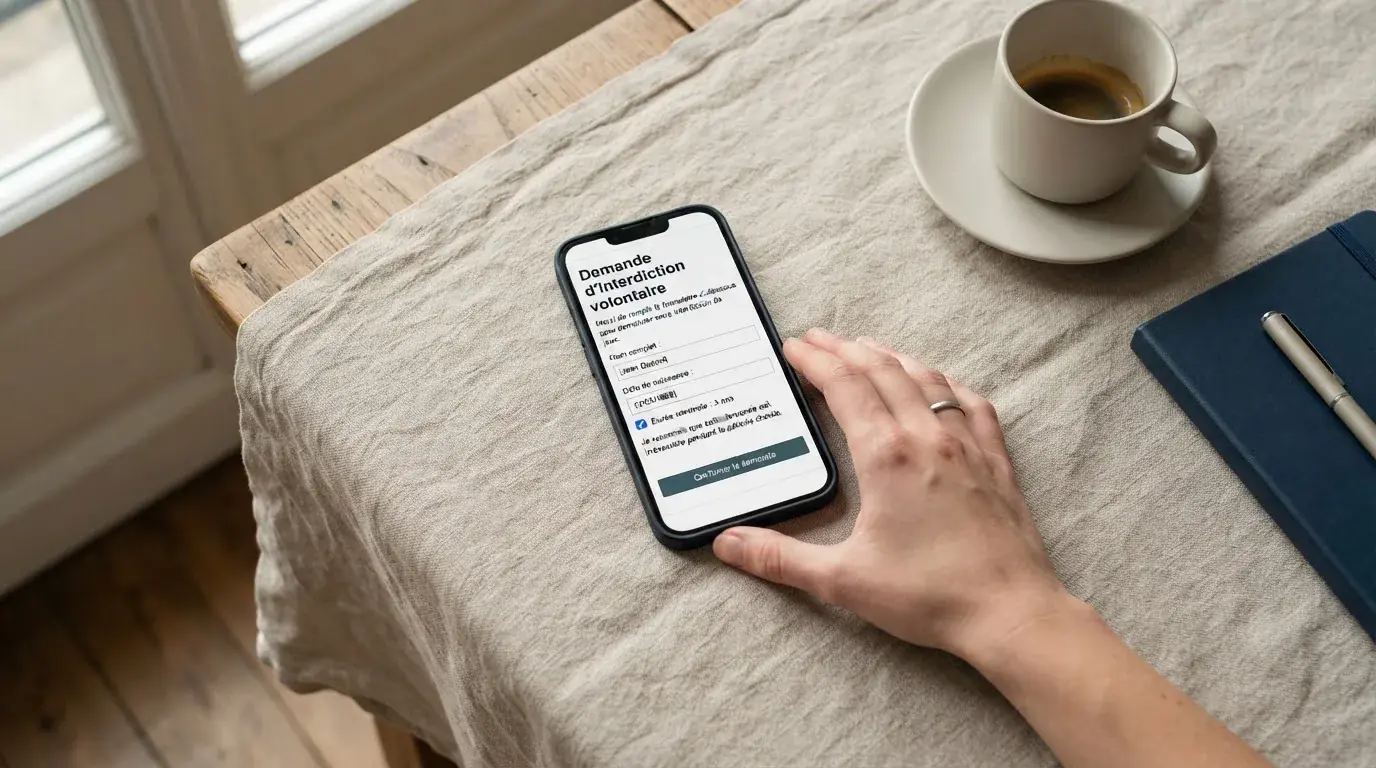 Formulaire de demande d'interdiction volontaire de jeux ouvert sur un smartphone