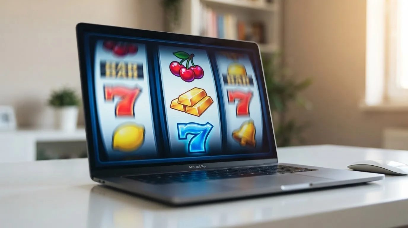 Rouleaux de machine à sous animés sur l'écran d'un casino en ligne, sans marque de casino visible