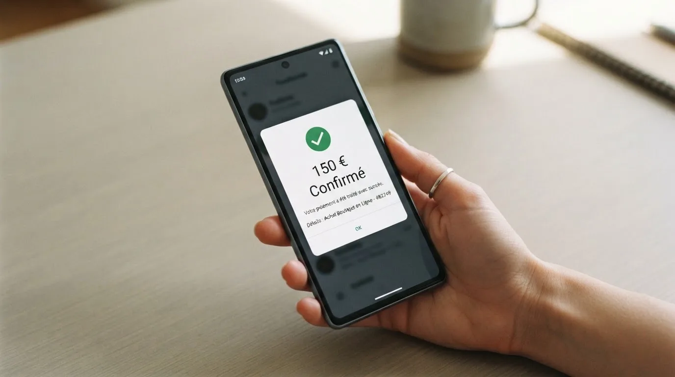 notification de confirmation de retrait affichée sur un téléphone mobile